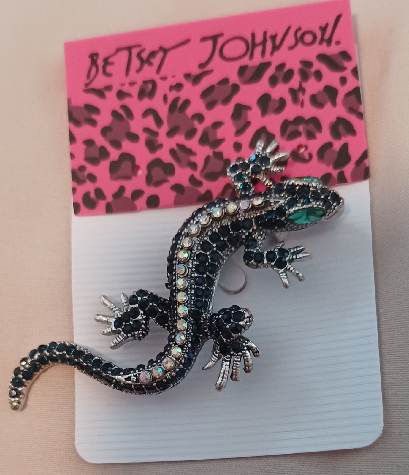 New Betsey Johnson Rhinestone Blue Eyes Lizard Gecko Reptile Pin Brooch