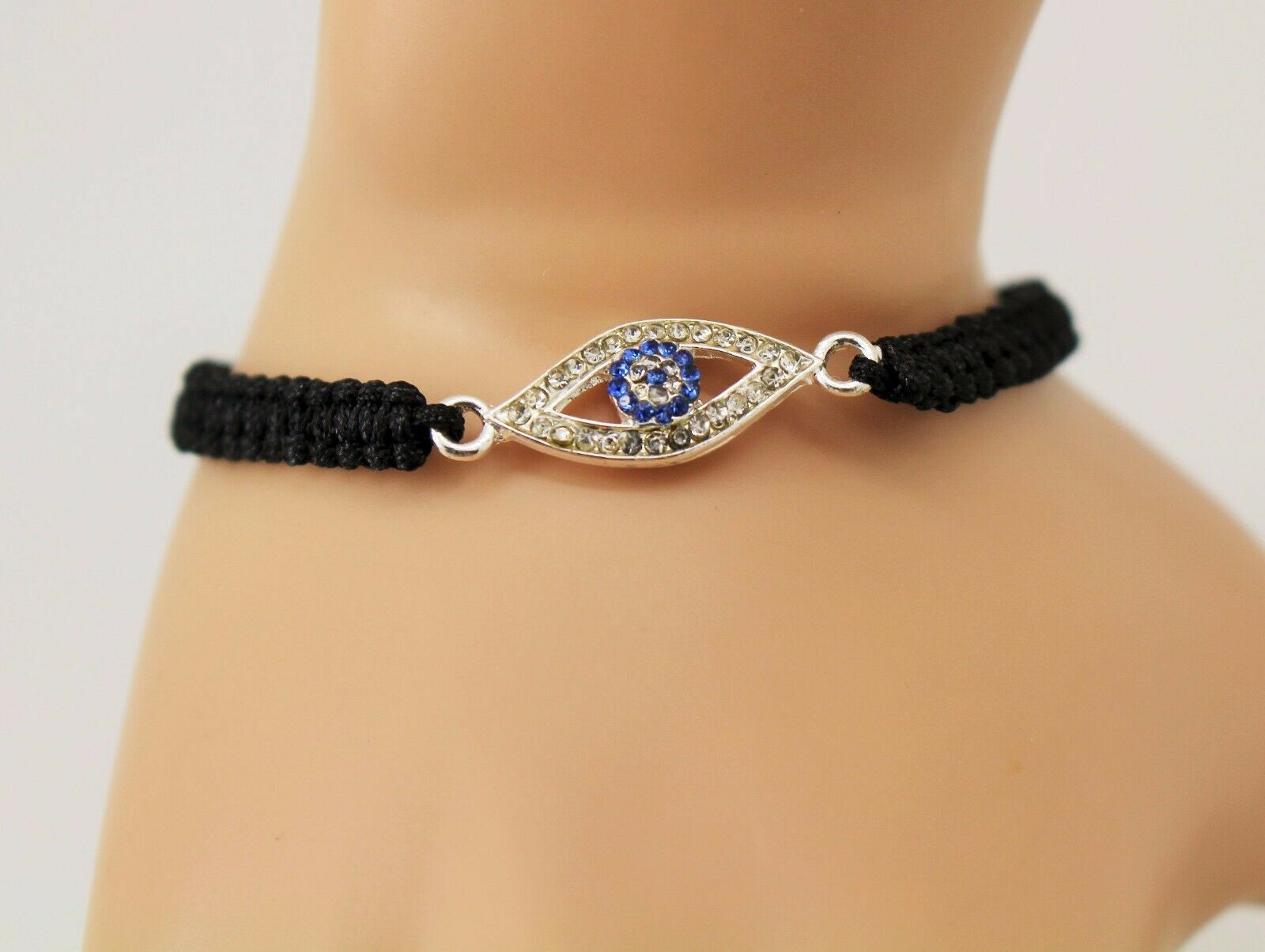 Evil Eye Hamsa Bracelet Black String Bracelet Adjustable Cubic Zerconia