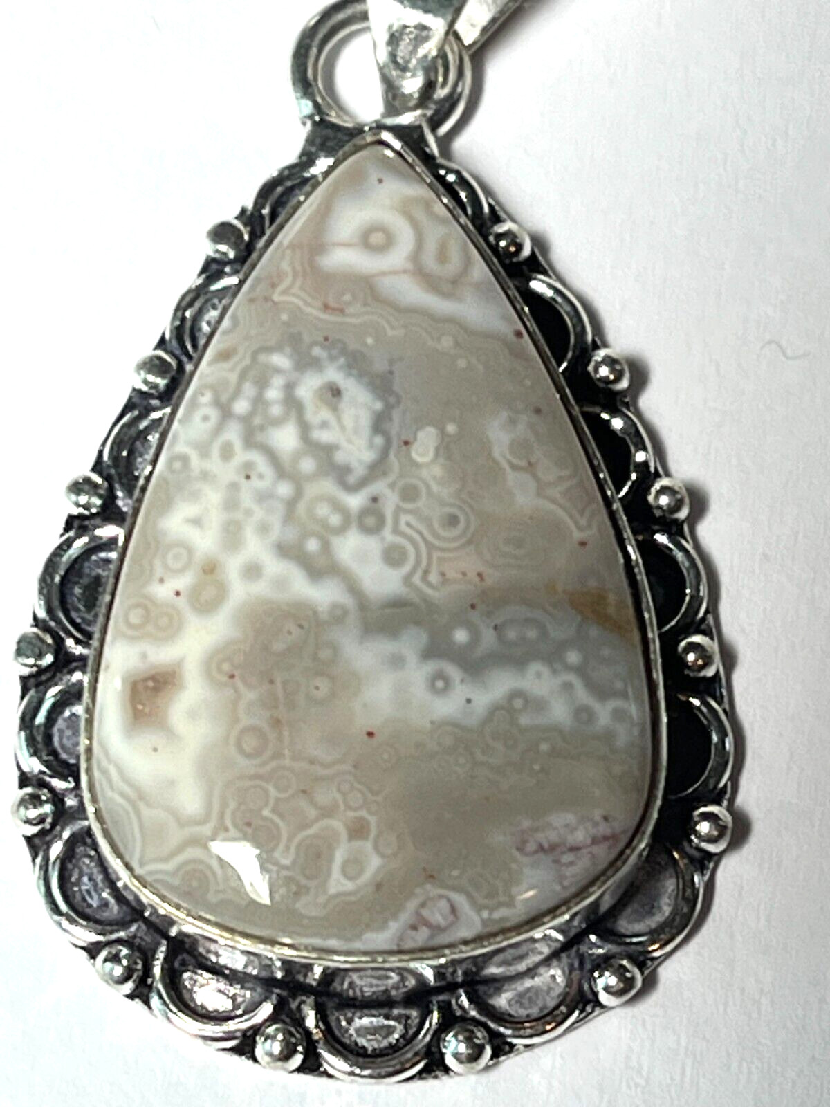 Handmade Natural Ocean Jasper Gemstone 925 Sterling Silver Pendant 1 3/4″, 4.5cm