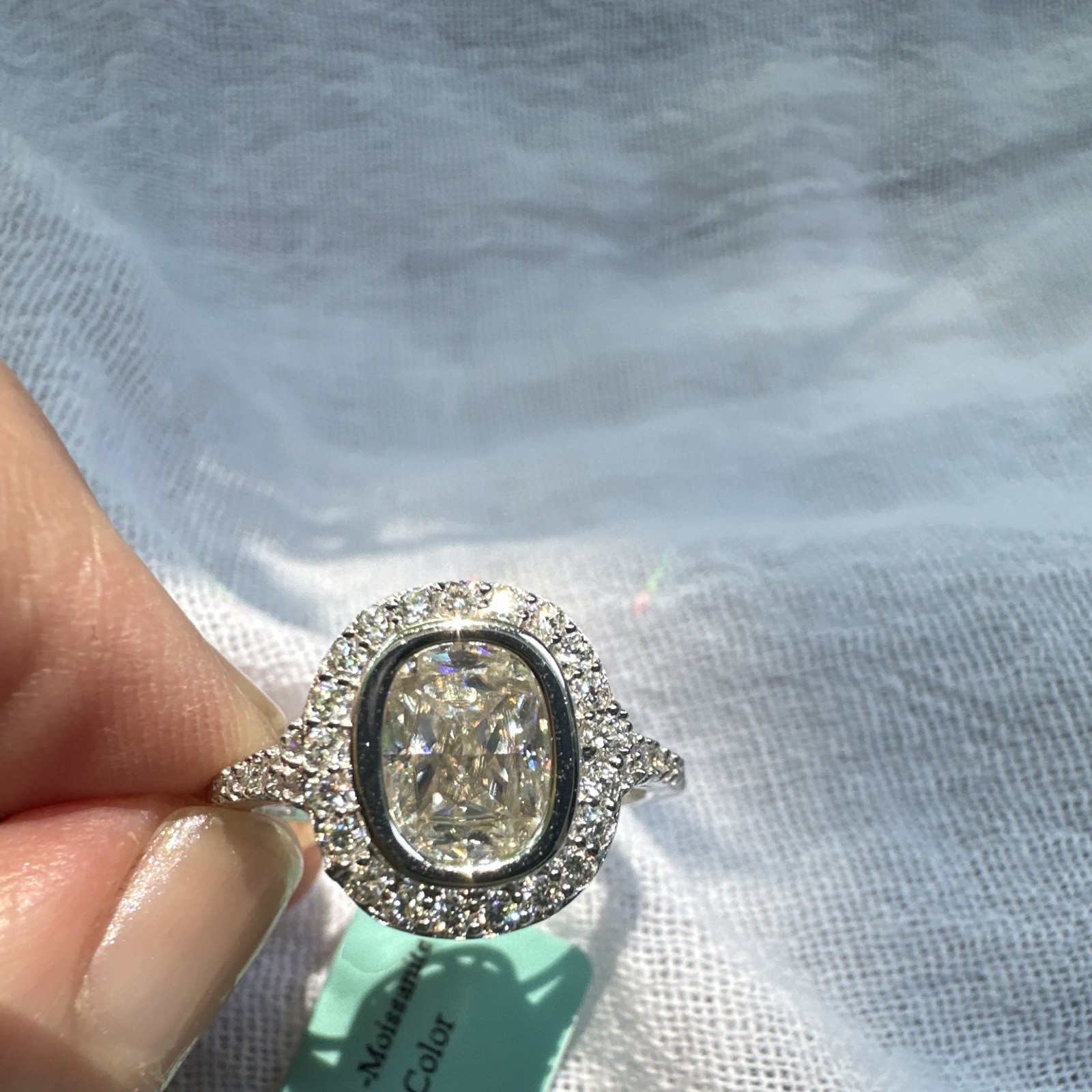 Light Champagne With Halo Moissanite Ring