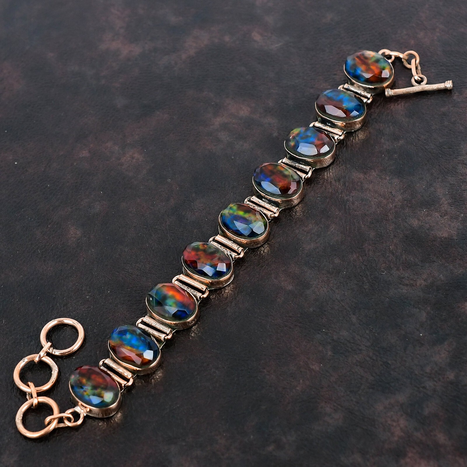Ammolite Gemstone Jewelry Copper Gift For Mother Adjustable Bracelet 6.0″