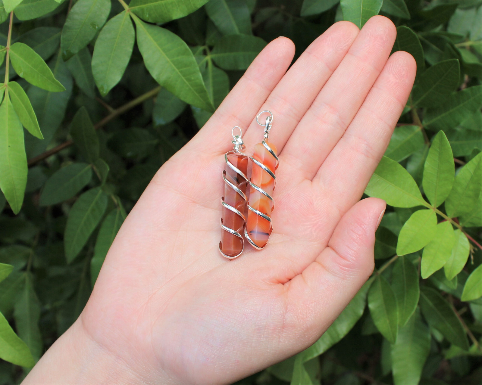 Carnelian Spiral Wrapped Point Pendant / Necklace (Carnelian Point Pendant)