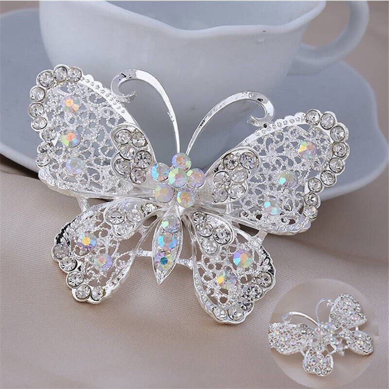 Diamante Butterfly Large Vintage Alloy Rhinestone Pin Wedding Broach