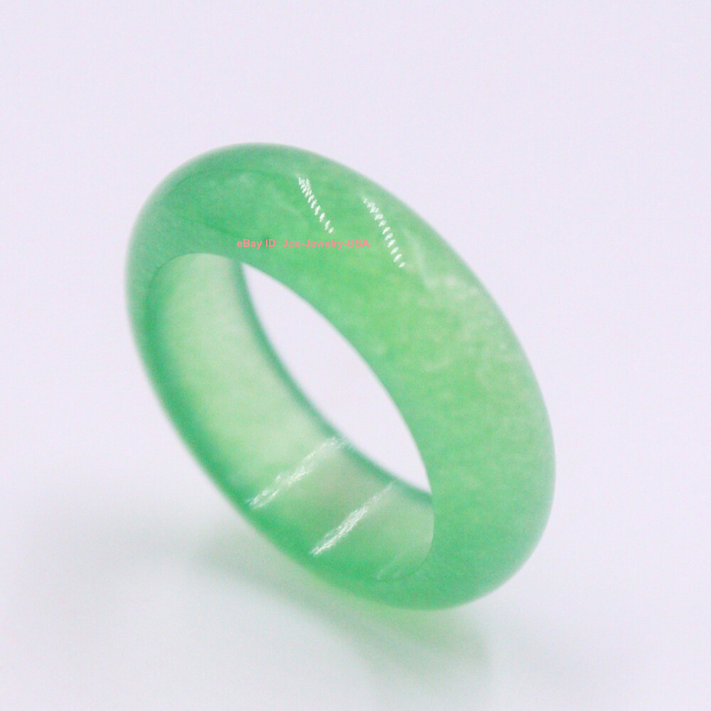 Beautiful Chinese Light Green Jade 5.8mm Width Ring Band Size 8