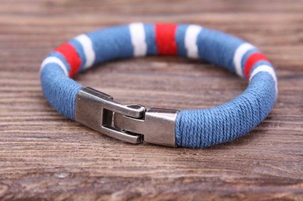 G107 Blues Surfer Young Cool Cotton Wraps Leather Bangle Bracelet Cuff Men’s