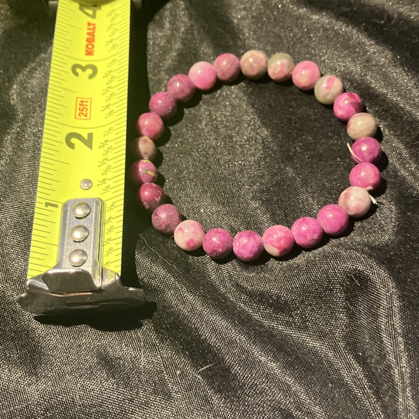 Pink White Beaded Stretch Stone Bracelet Round Less Than 8in
