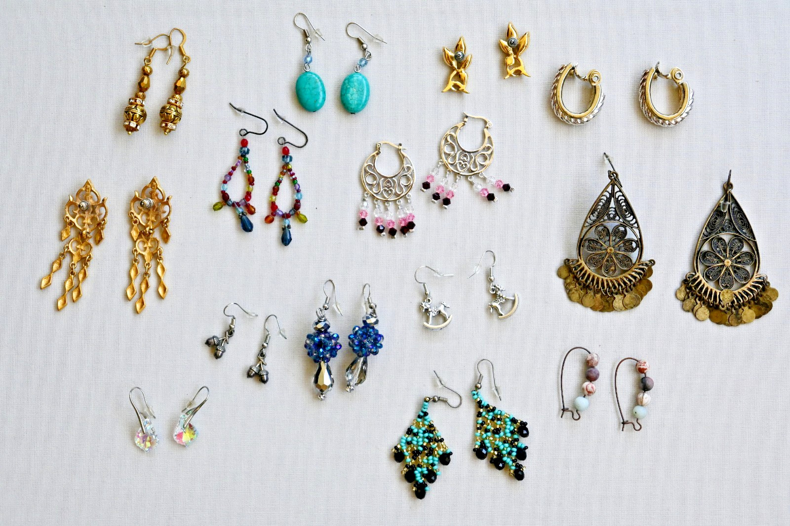 Assorted Rhinestone Crystal Gold Tone Stone Beaded Dangle Earrings Lot Grab Bag