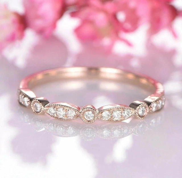 0.50Ct Round Lab Created Diamond Rose Gold Plated Eternity Wedding Band Ring