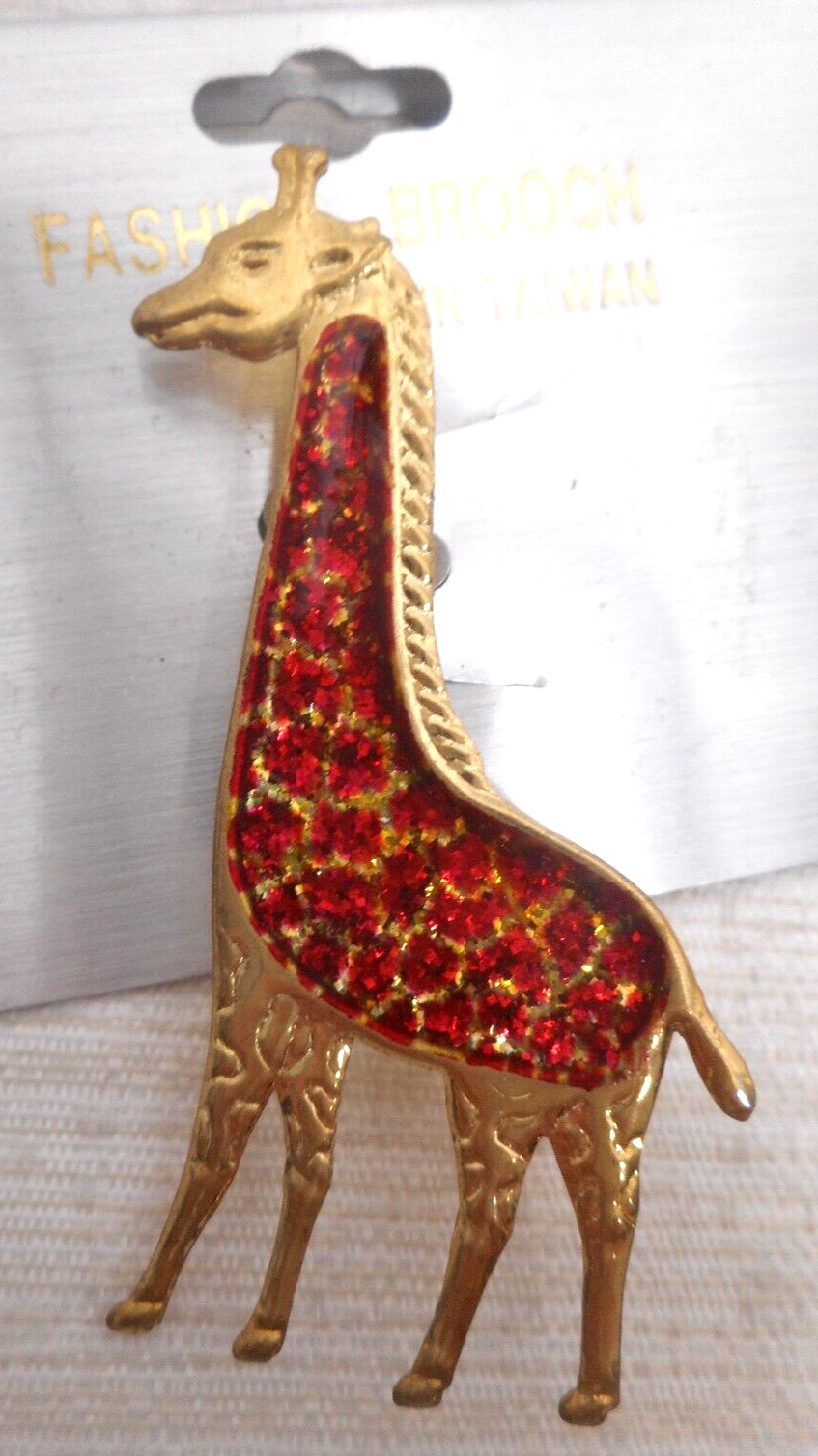 Giraffe Red Glitter Under Epoxy Soft Thin Stamp Metal Brooch Lapel Pinback 2 1/4