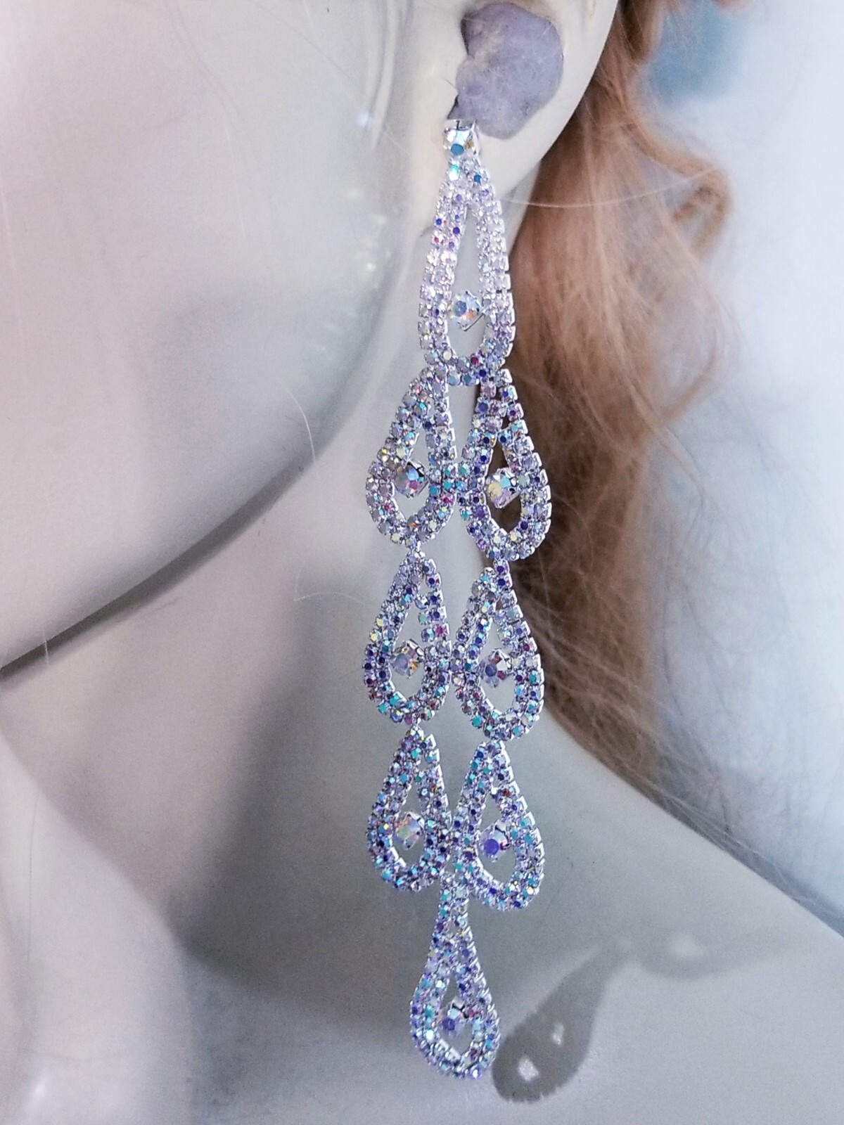 Bridesmaid Drop Dangle Chandelier Earrings 5.8 inch AB Rhinestone Pageant Prom