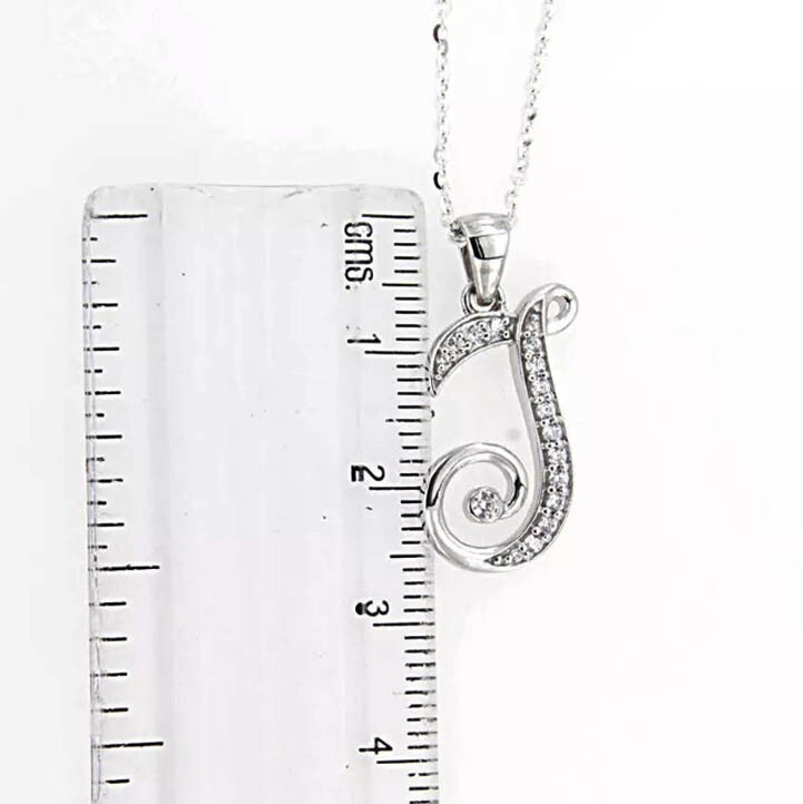 0.34Ct Round CuDiamond Initial Letter-J Pendant 14K White Gold Finish Free Chain