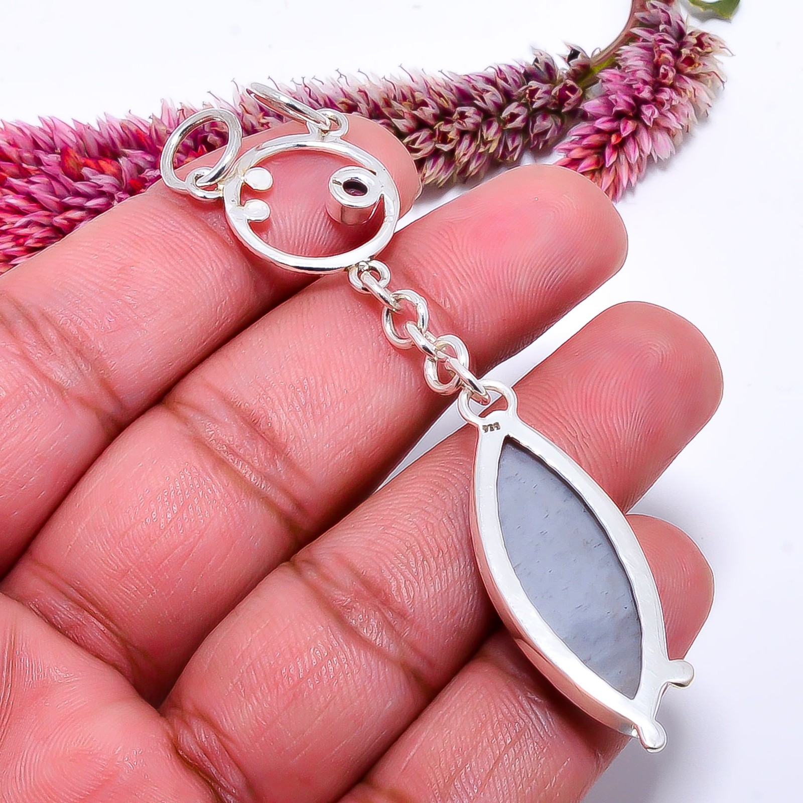 Gray Moonstone – Sri Lanka 925 Sterling Silver Two Tone Pendant 2.93″ P103711147