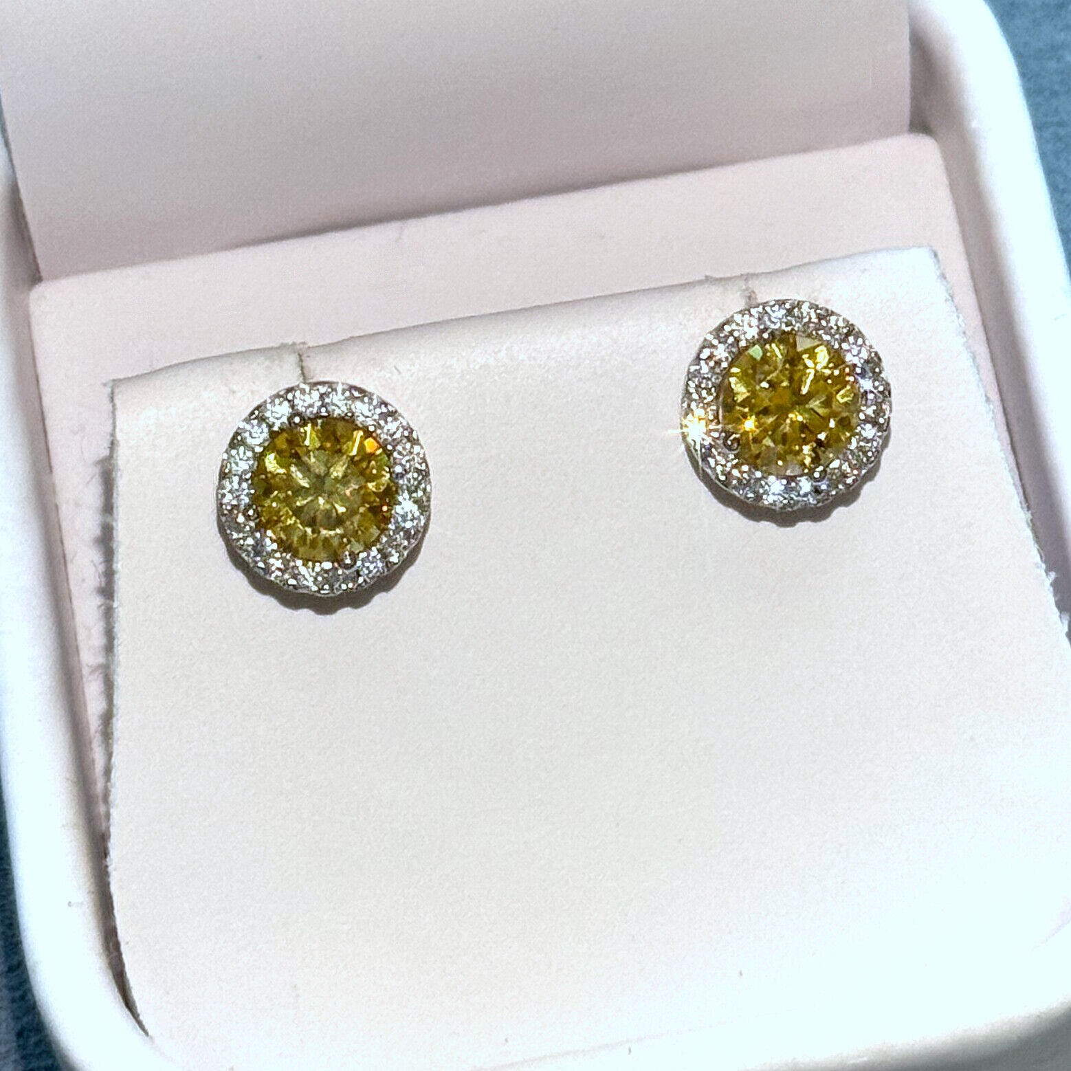 2.00 CTW Yellow Moissanite Halo Stud Earrings – 925 Sterling Silver