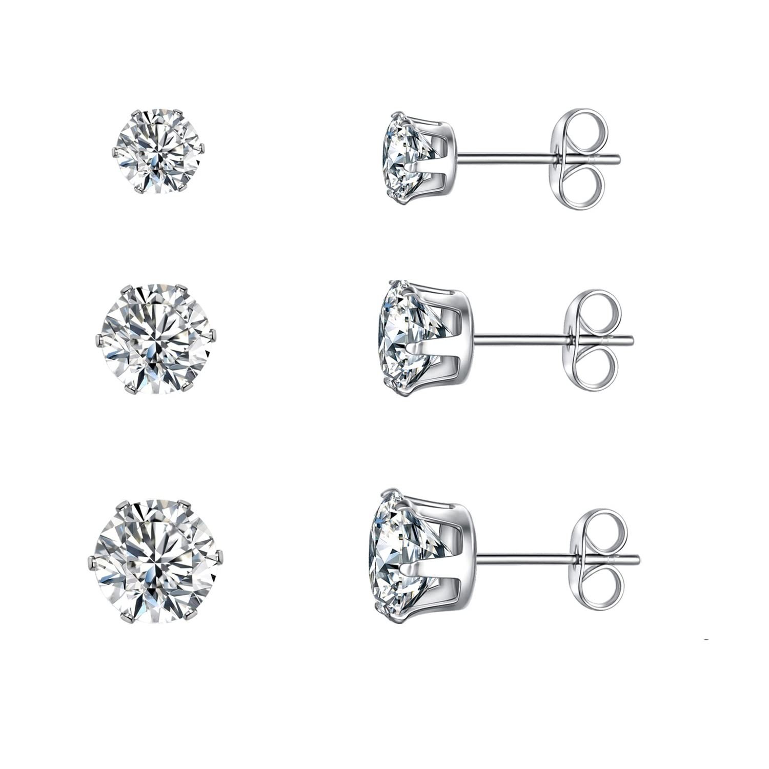 Synthetic Moissanite Earrings Set 6 Prong Round Synthetic Moissanite 14K Whit…