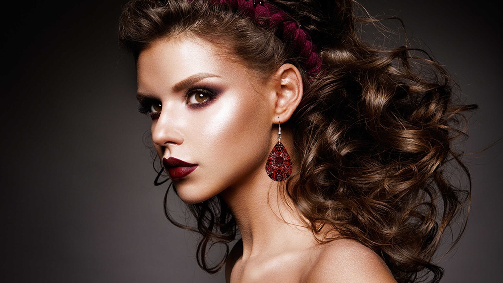 Red Black Mandala Teardrop Dangle Earrings Gothic Sublimated Jewelry
