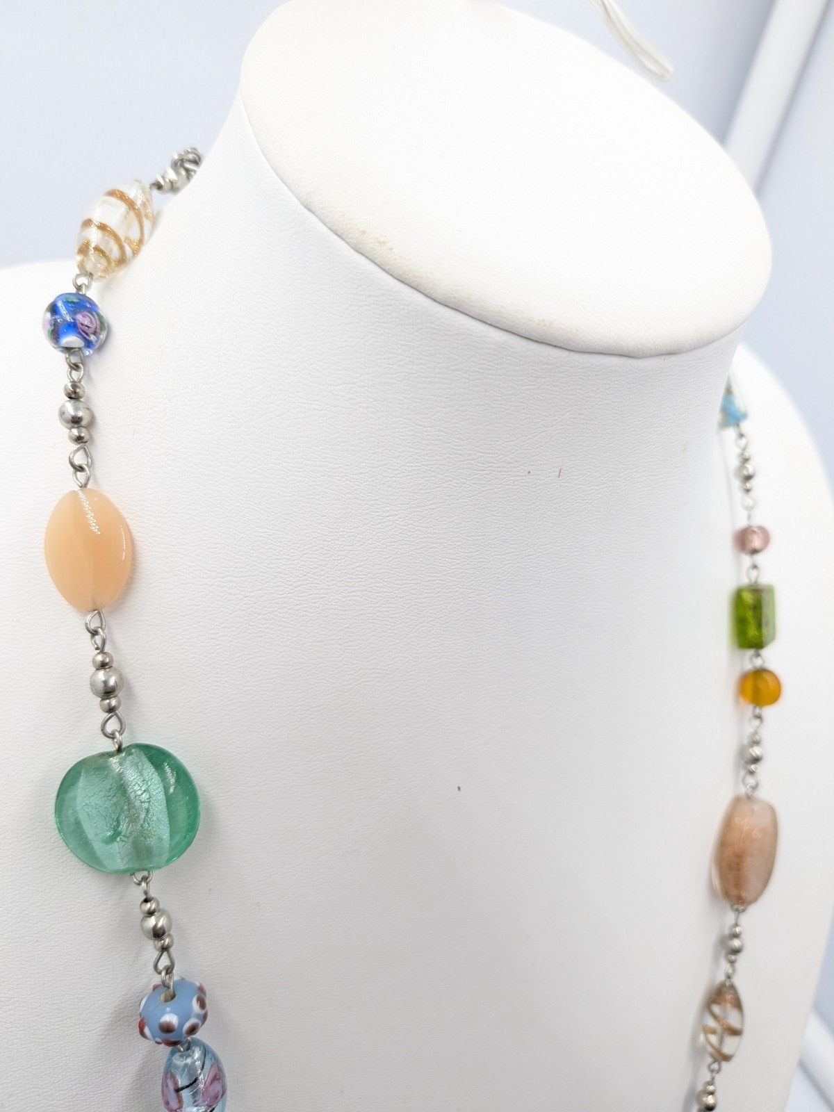Premier Designs Necklace 35 in Colorful Art Glass Silver Tone Long Bead Strand