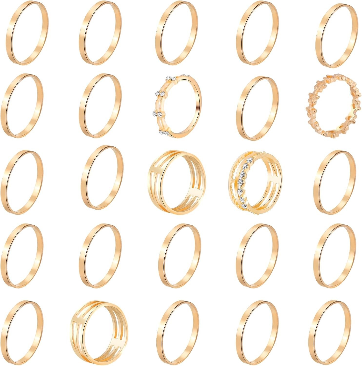 25-Piece Vintage Hollow Carved Gold Knuckle Rings Set – Adjustable & Stackable