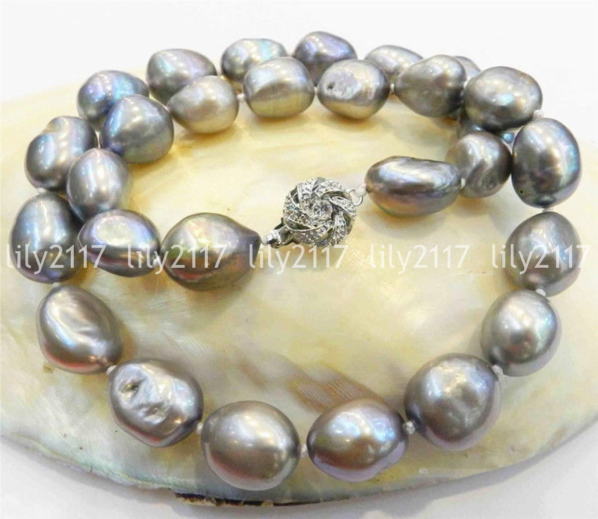 Real Huge 9-10mm South Sea Gray Natural Baroque Freshwater Pearl Necklace 18”