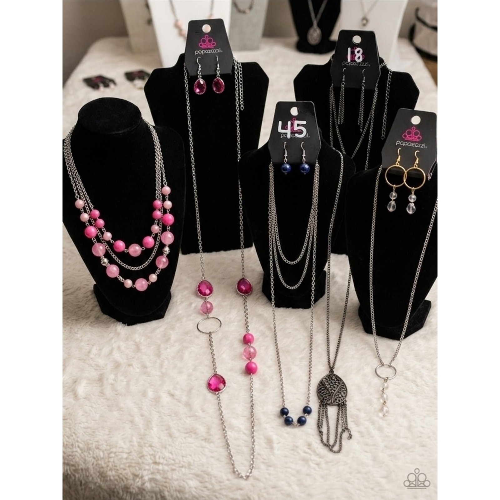 paparazzi Pink Multi-Bead Layered Necklace Set with Drop Earrings