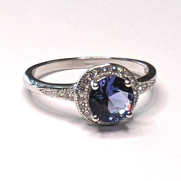 Sterling Silver Halo Solitaire Tanzanite Wedding Ring NEW