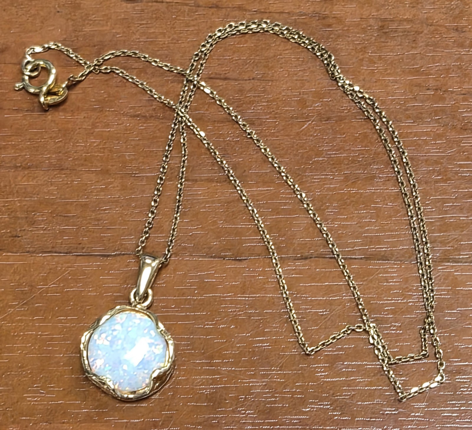 Estate 925 Sterling Silver Gold Vermeil & Faux Opal Pendant 18″ Chain Necklace