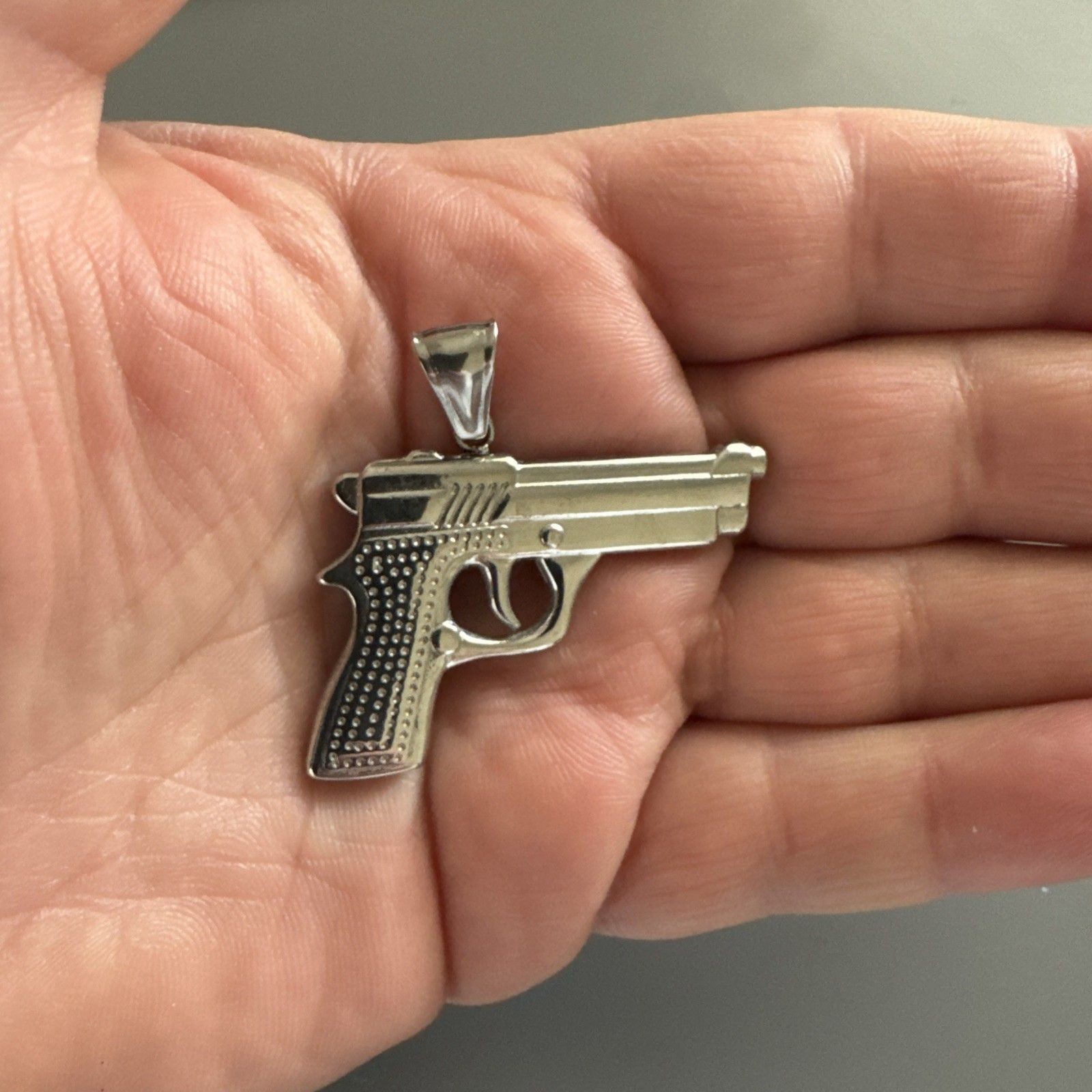 Stainless Steel Pendant Gun Glock Hip Hop Street Wear 24” Box Chain Gift Men’s