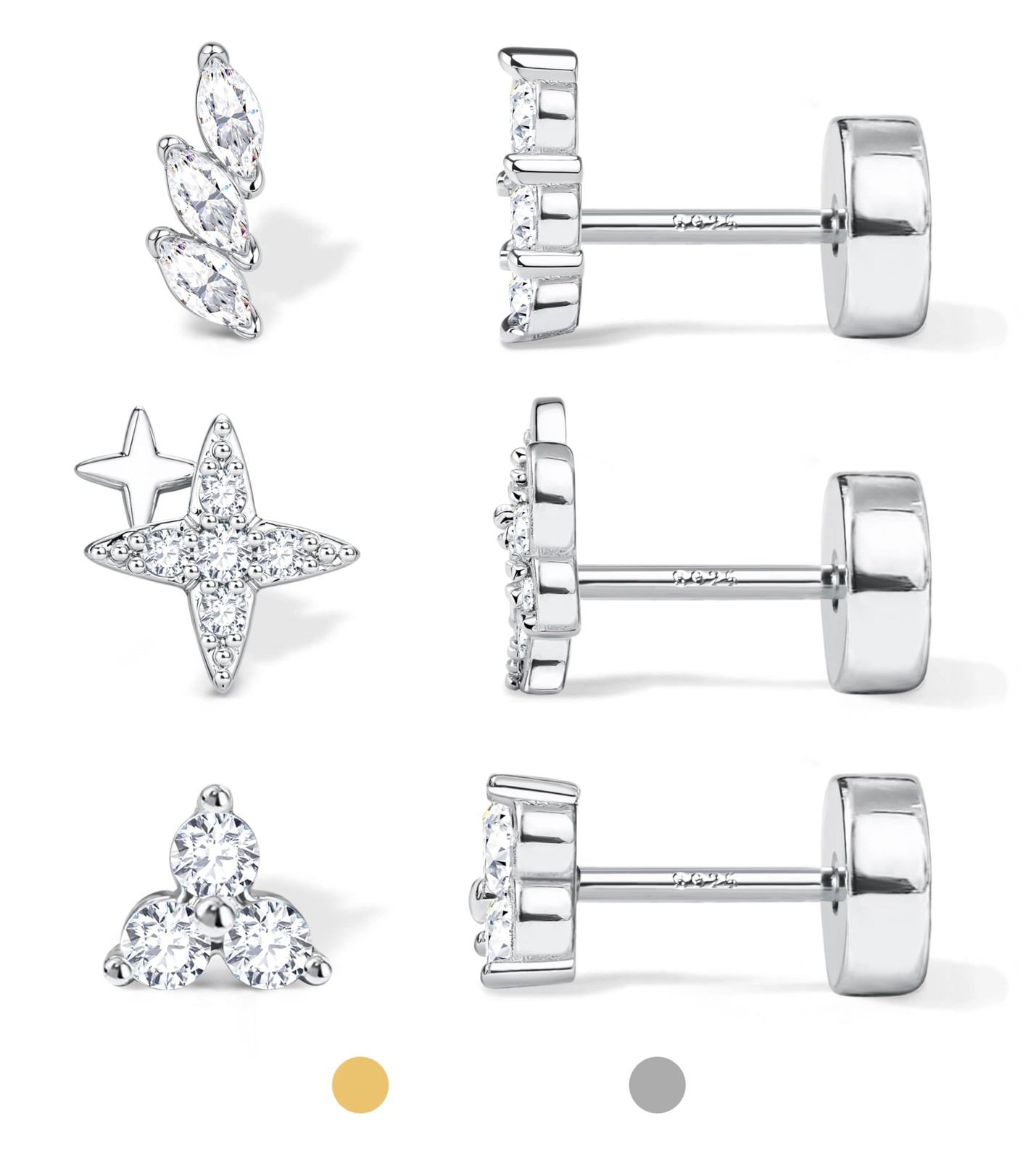 Dochais Flat Back Stud Earrings for Women and Men, Hypoallergenic 14k Gold Pl