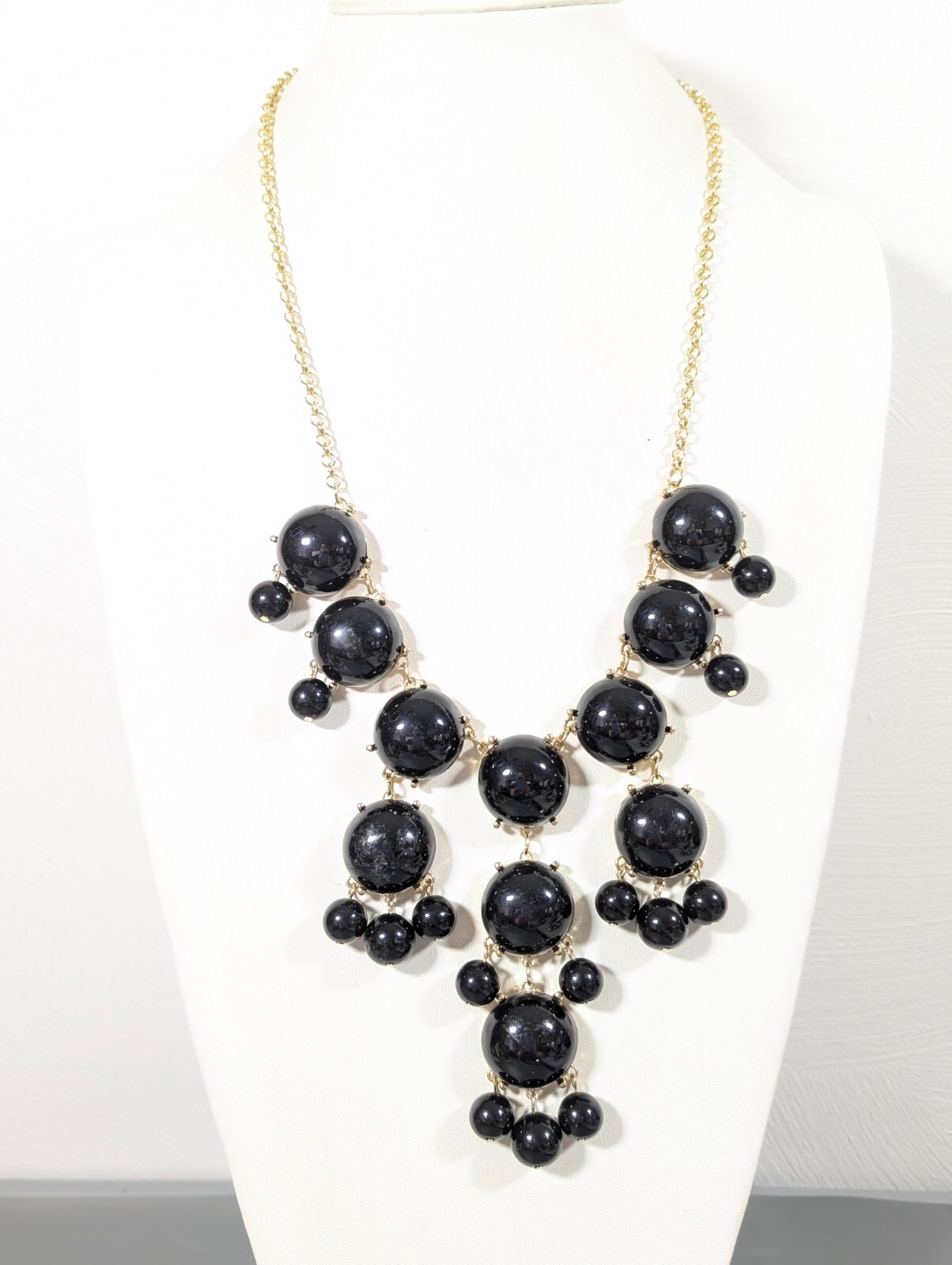 Boho Black Bubble Necklace Gold Tone Bib Charm Statement Western Bold 27 in
