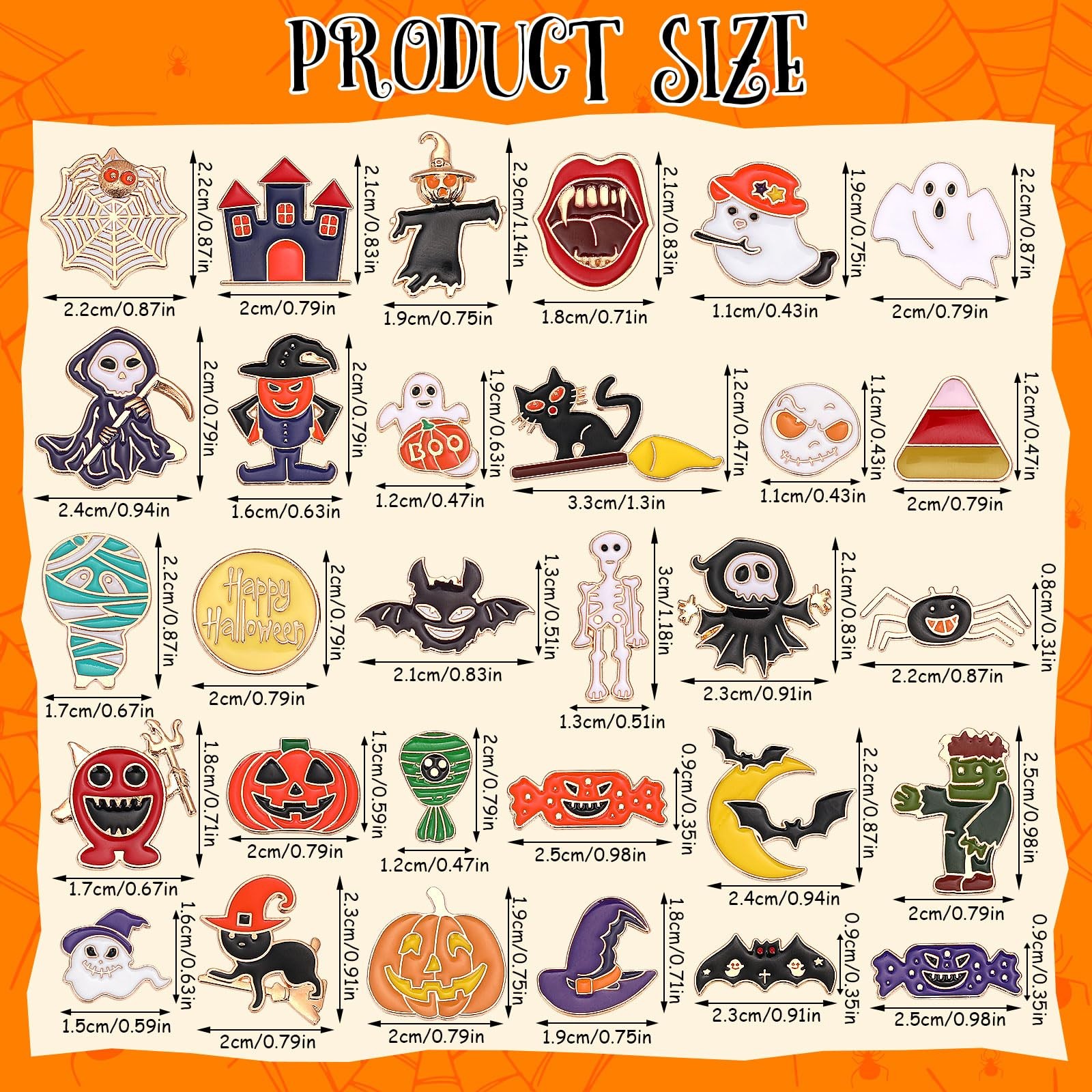 Halloween Pins, Enamel Lapel Assorted Pumpkin Ghost Bat Spider, 30 Style 60Pc