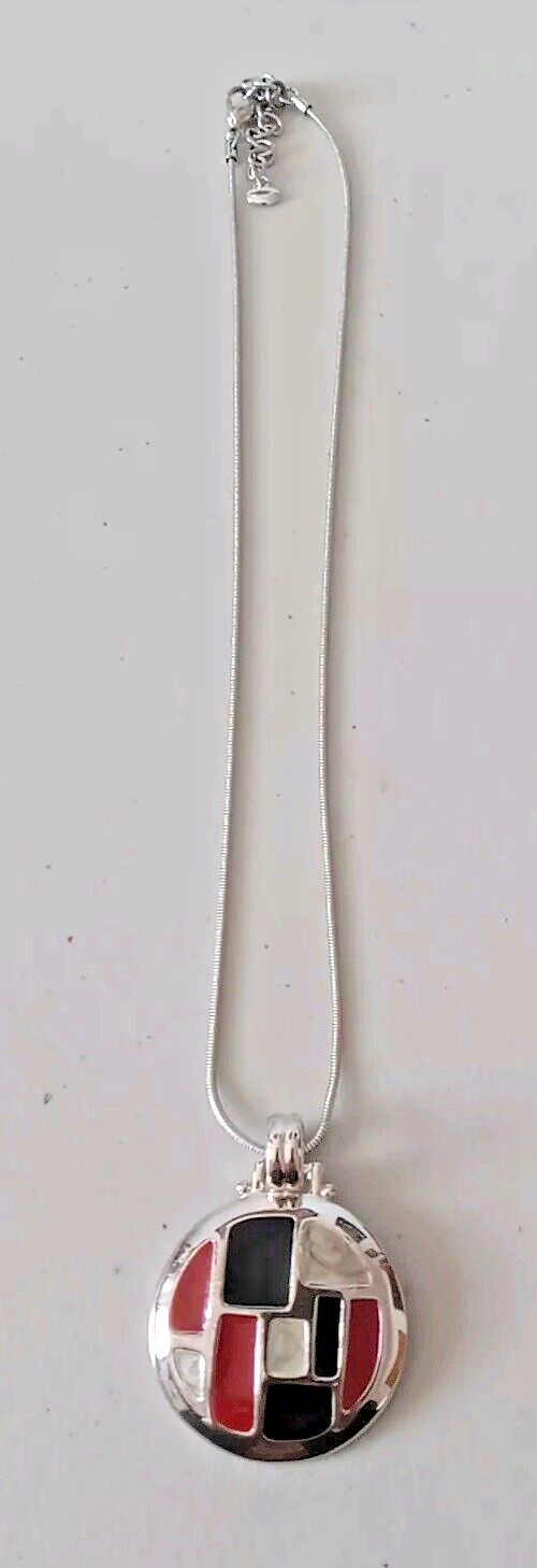 Kenneth Cole Pendant Necklace Enamel 16 inch Red White Black 1 1/4 inch dia.