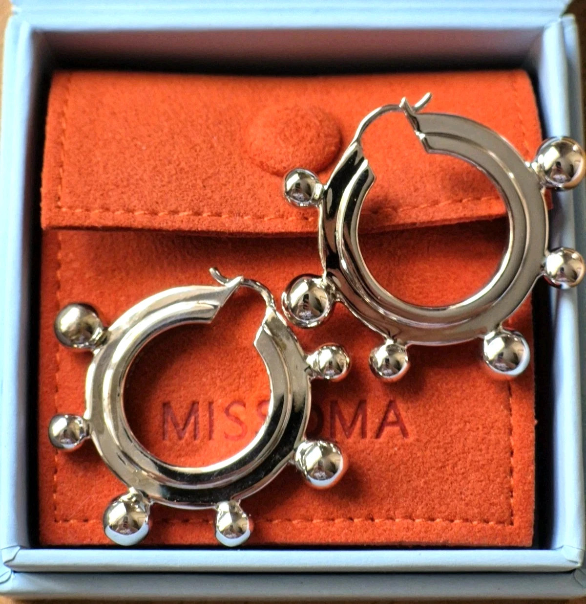 Missoma Sphere Hoop Earrings Medium Silver Tone New With Box Rrp £145