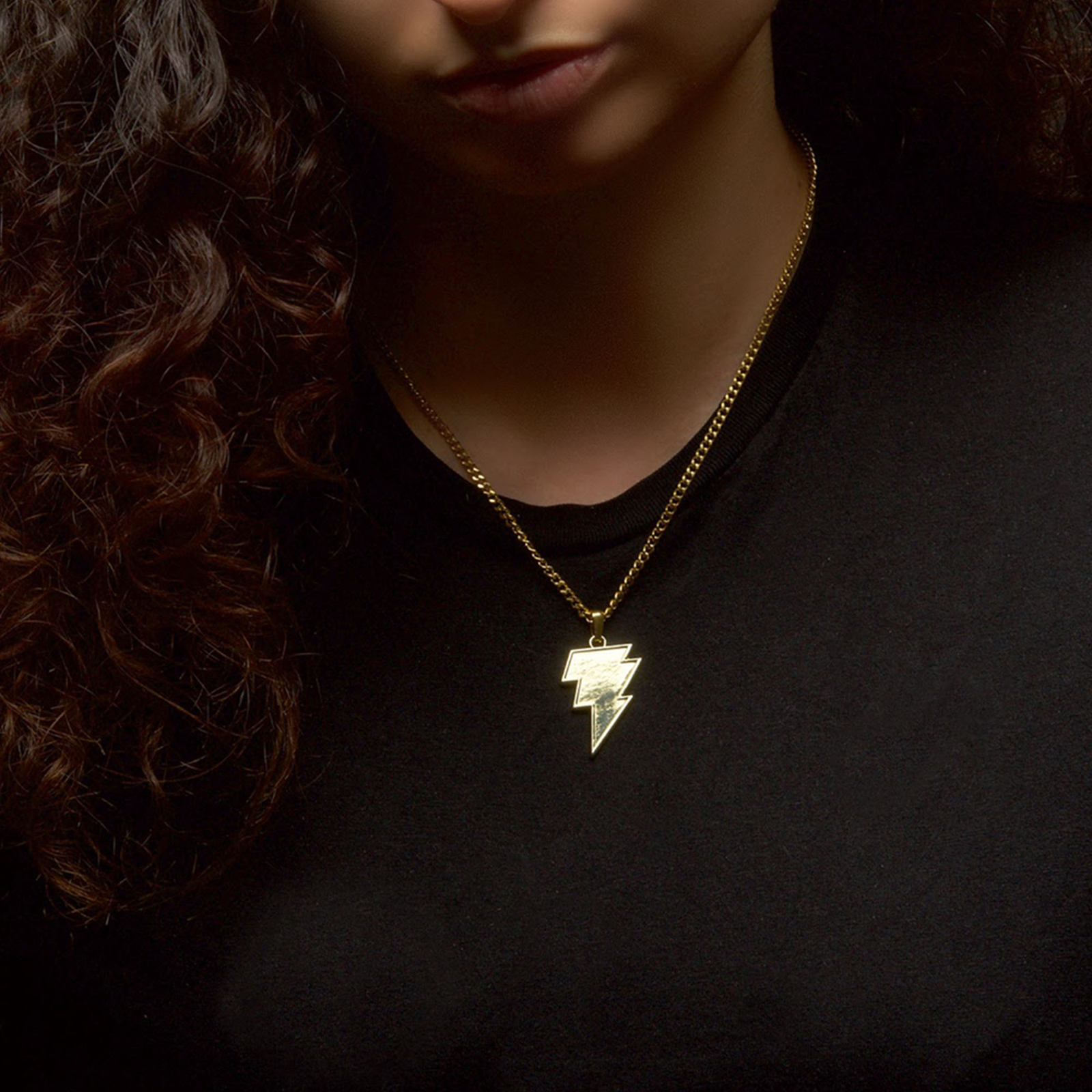 The Official DC Comics BLACK ADAM GOLD PLATED LIGHTNING BOLT PENDANT NECKLACE