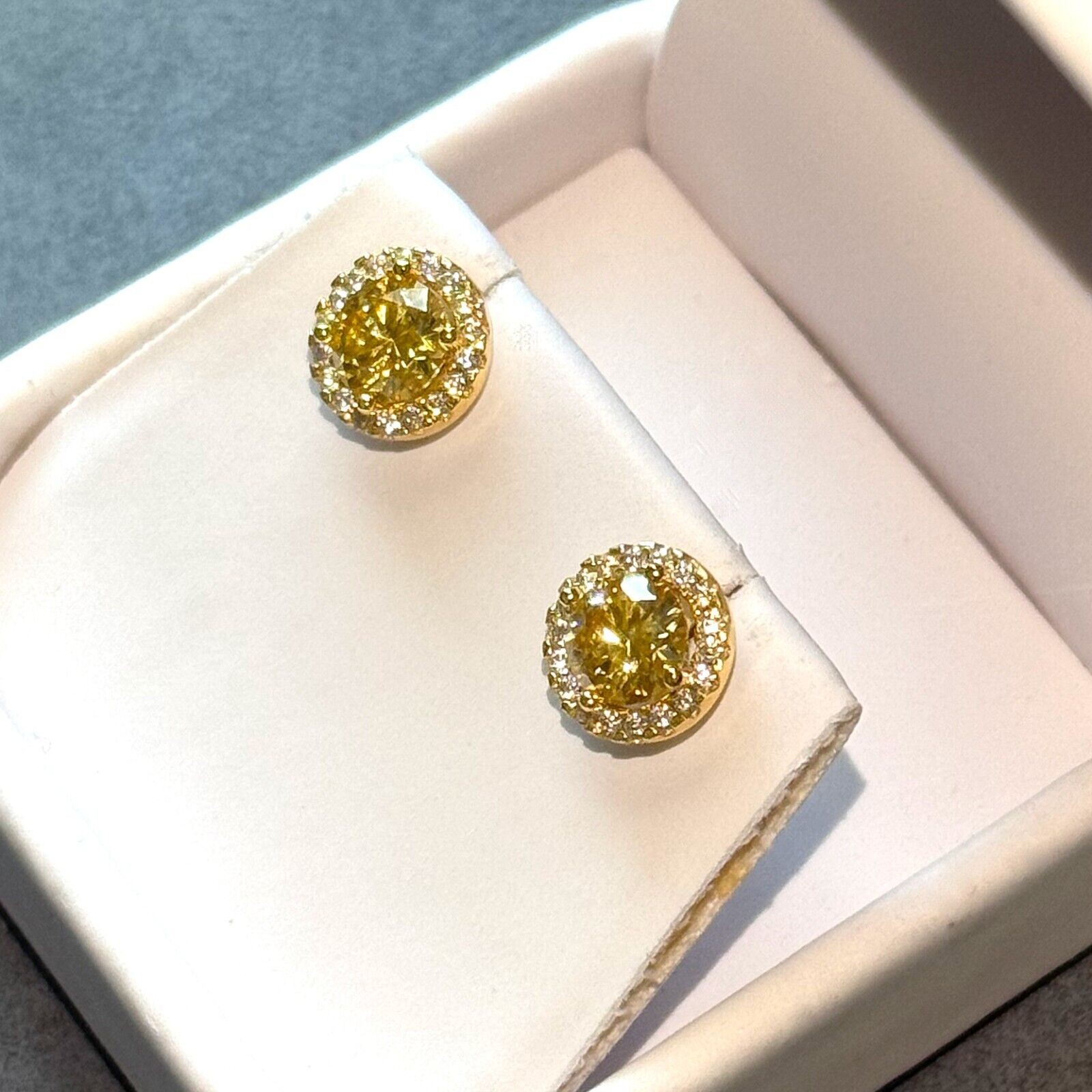 2.00 CTW Yellow Moissanite Halo Stud Earrings – 925 Sterling Silver