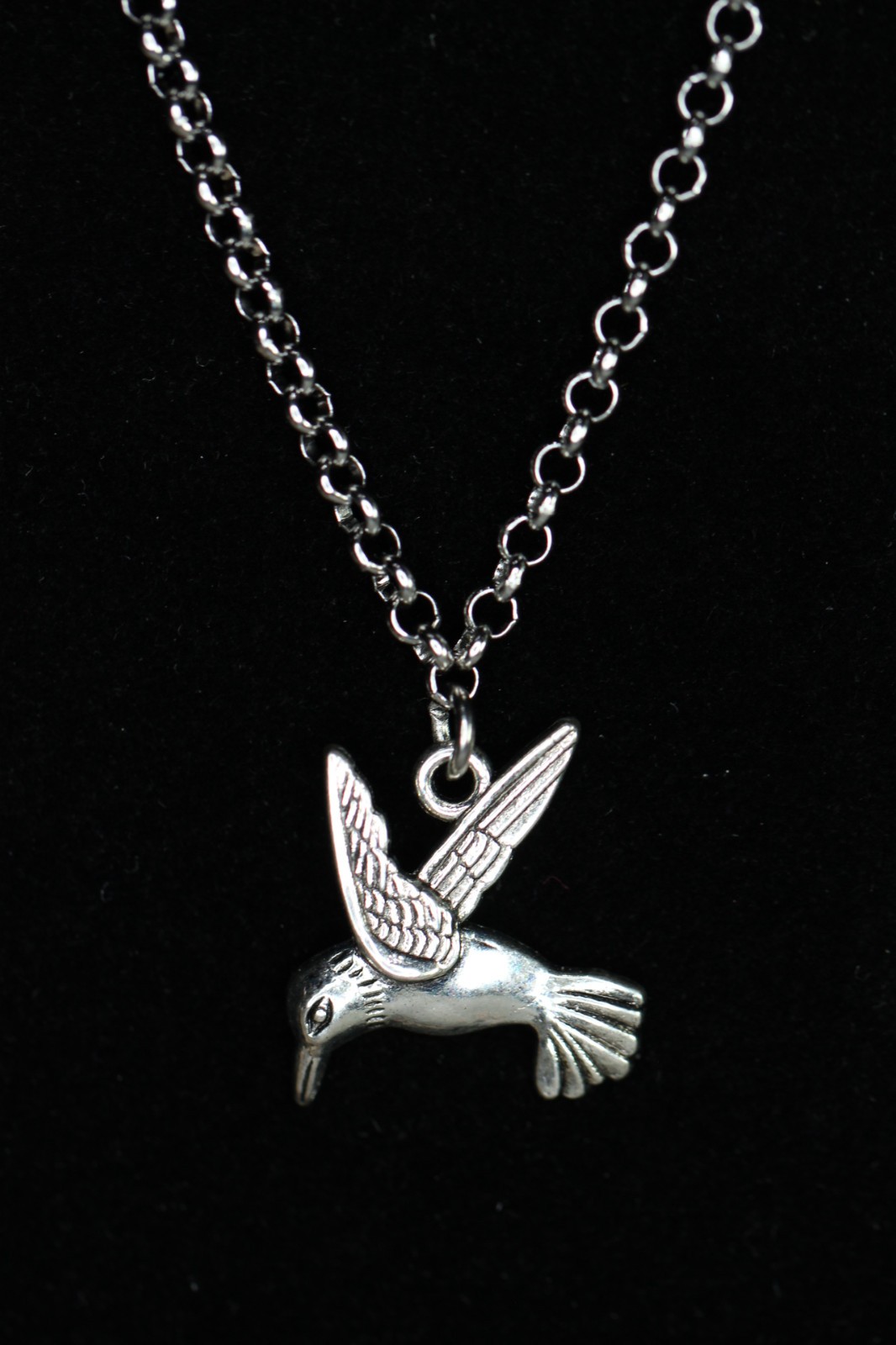 Hummingbird Necklace Silver Pewter Charm 3/4″ Pendant 3mm Stainless Chain 18″