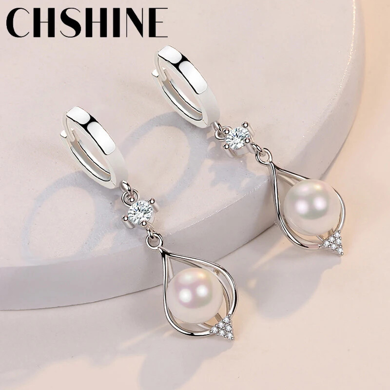 CHSHINE 925 Sterling Silver Water Drop Pearl Earrings for Women Fashion Jewelry