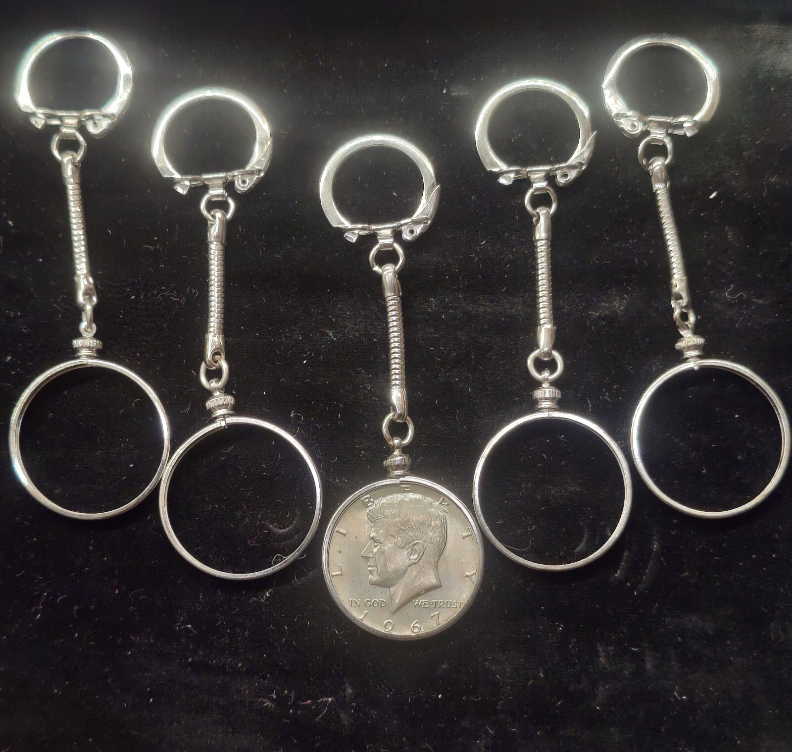 5pcs NicklePlated Half Dollar Coin Holder Keychain Style Necklace Free Ship USA