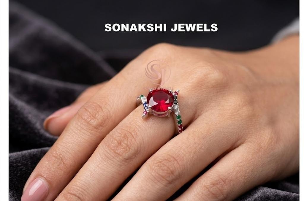 Handmade Design 925 Sterling Silver Red Cubic Zirconia Halo Ring