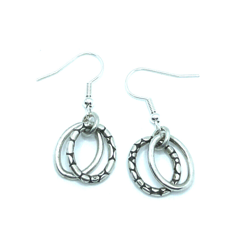 Brighton Pebble Silver Oblong 2 Hoops Hammered Silver Custom Earrings