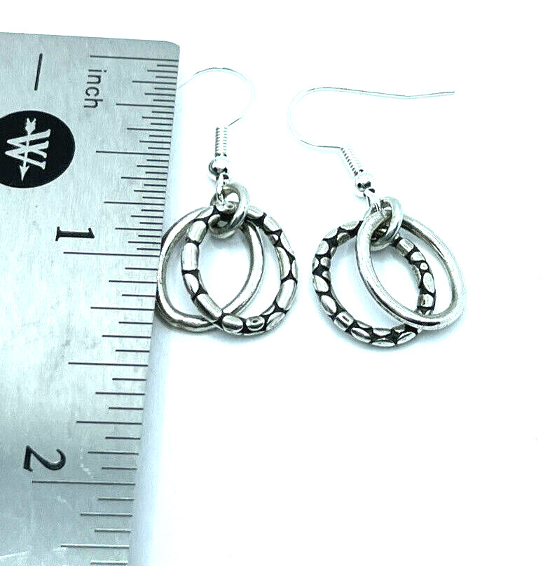 Brighton Pebble Silver Oblong 2 Hoops Hammered Silver Custom Earrings