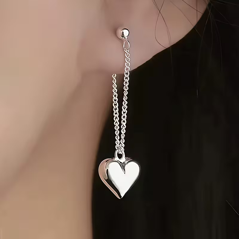 Women, Minimalist Heart Shaped Dangle Earrings, Zinc Alloy Earrings