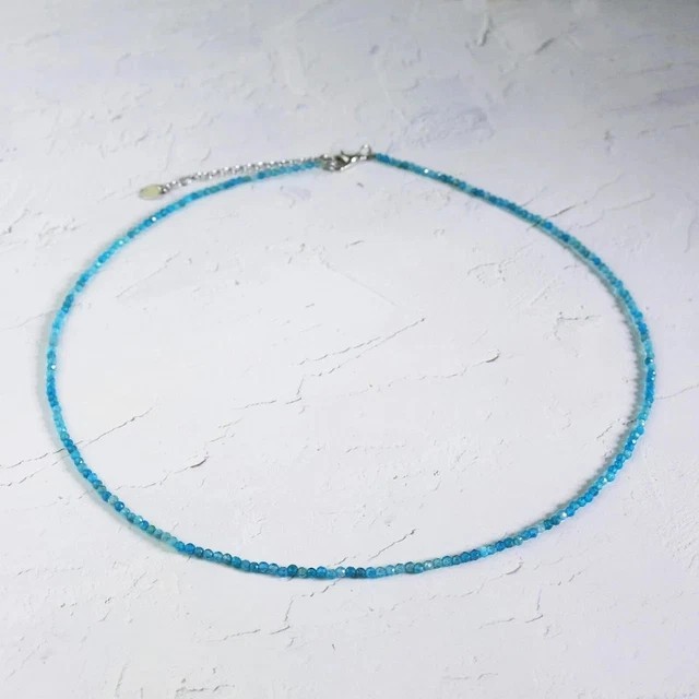 2mm Blue Apatite Choker Necklace Dainty Crystal Beaded Minimalist Gift for Her