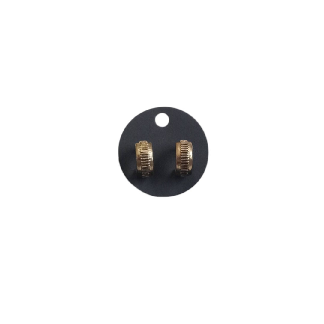 Goldtone Metal Half Loop Ribbed Stripe Post Back Fashion Earrings Fair Condition