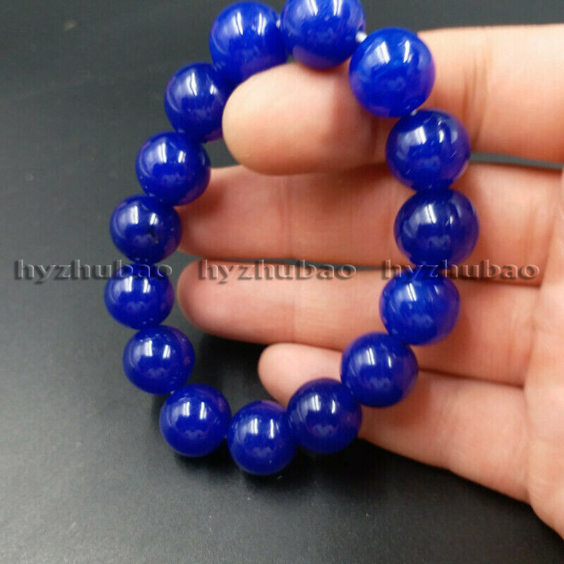 6″- 8.5″ 6/ 8/ 10/12mm Blue Sapphire Gems Round Smooth Beads Bangle Bracelet AAA