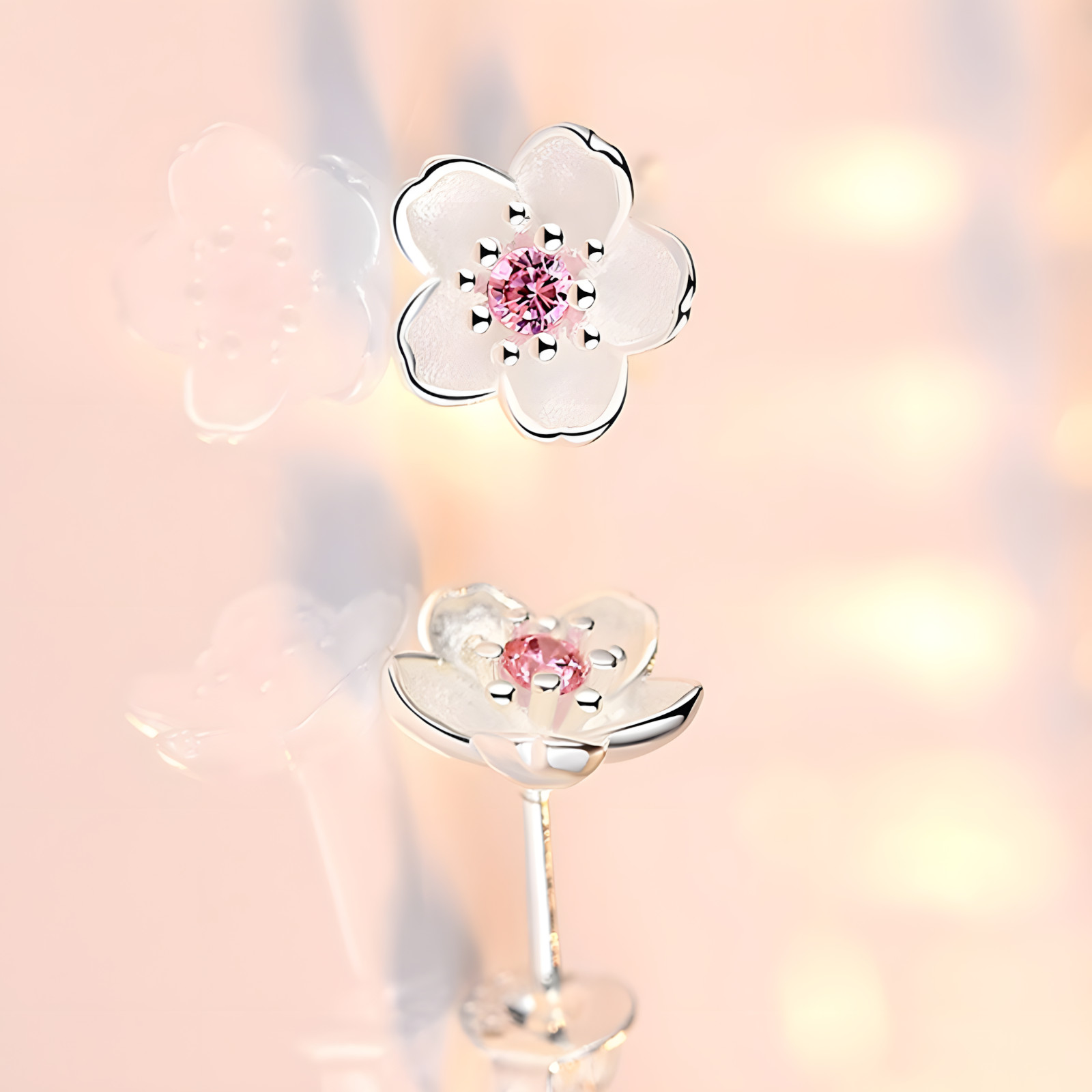 Cherry Blossom Stud Earrings for Women 925 SilverPlated Alloy Floral Design 1003