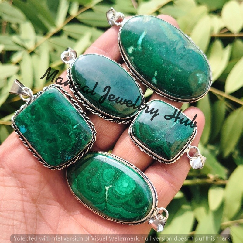 Buy Natural Malachite Gemstone Pendants Lot 925 Sterling Silver Plated Jewellery