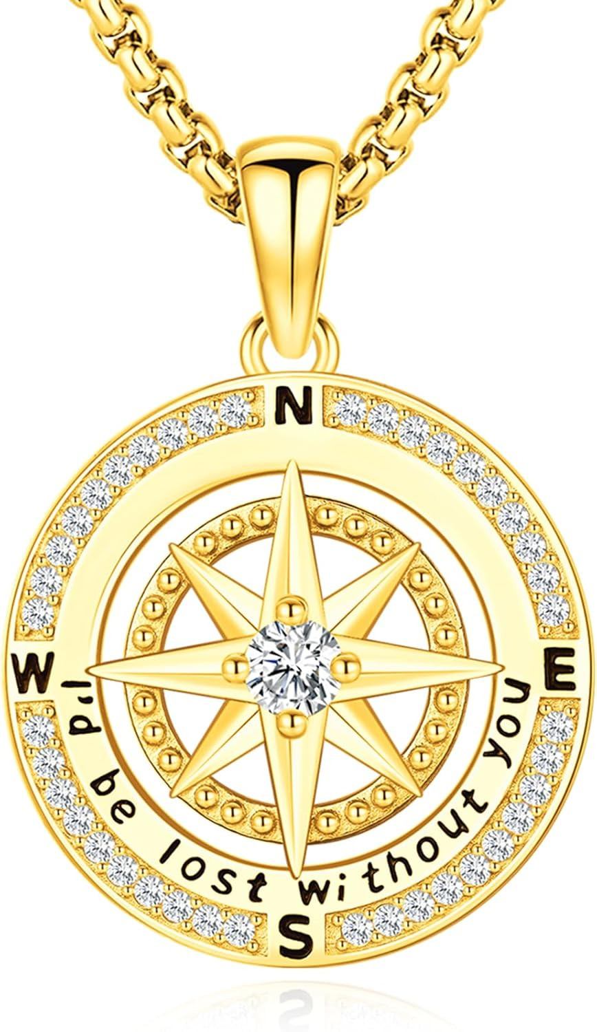 Compass Necklace for Women Gold Sterling Silver I’d Be Lost Without U Pendant