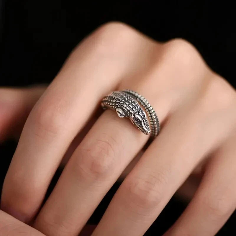 925 Sterling Silver Alligator Crocodile Unique Charms Open Ring One Size Fit All