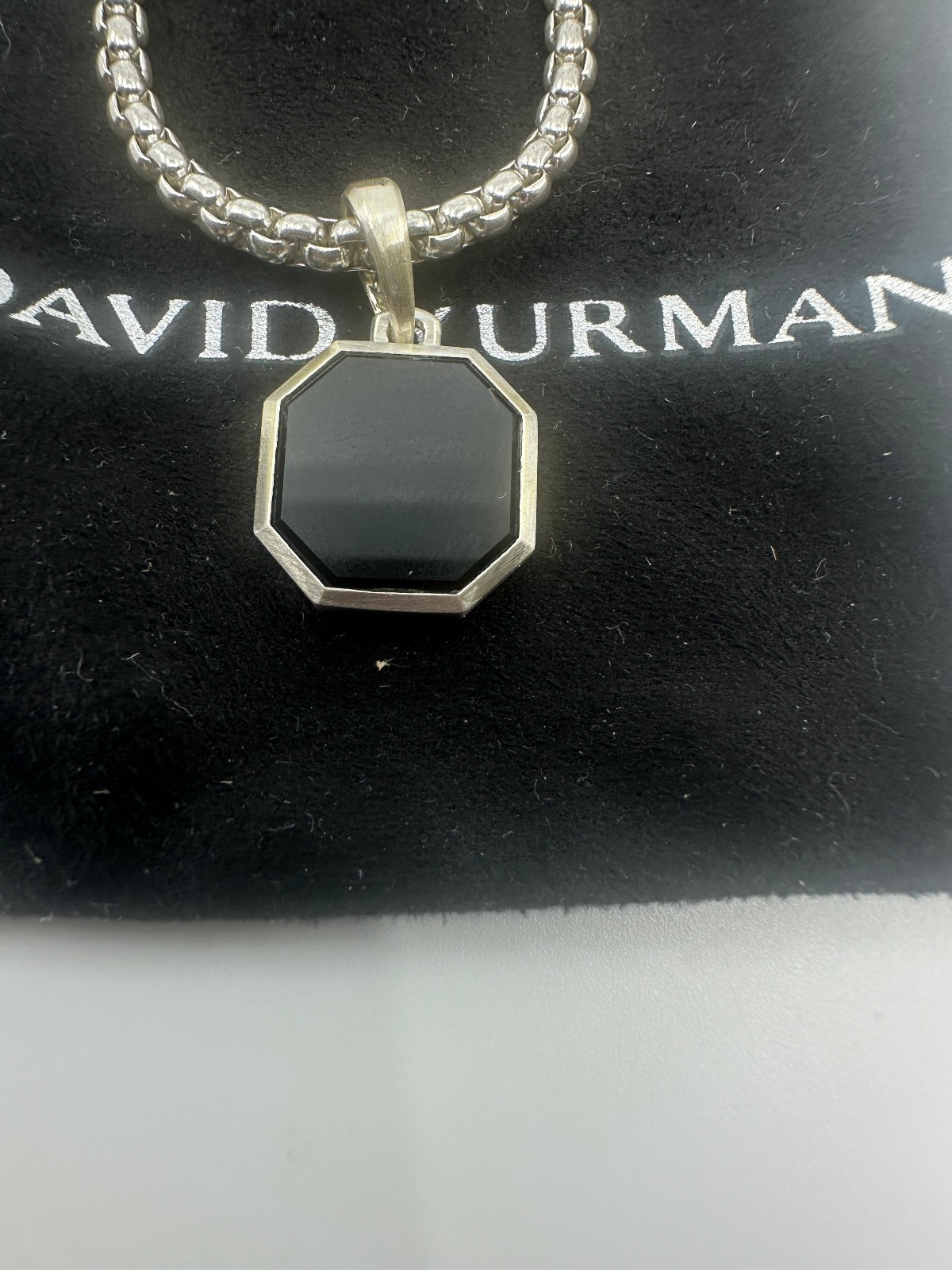 Authentic David Yurman 16mm Black Onyx Amulet Pendant Necklace Sterling Silver