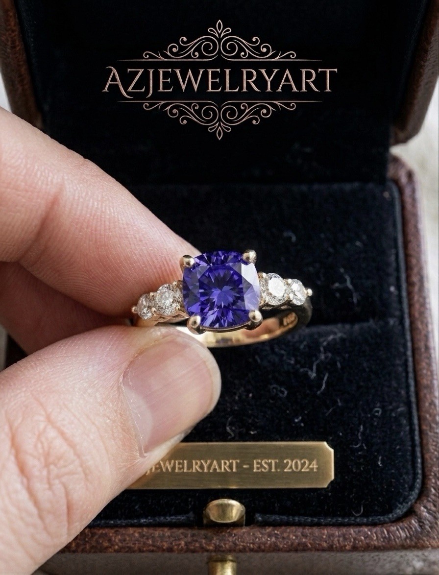 Cushion Cut Tanzanite Ring 925 Sterling Silver Gift For Her Engagement Ring