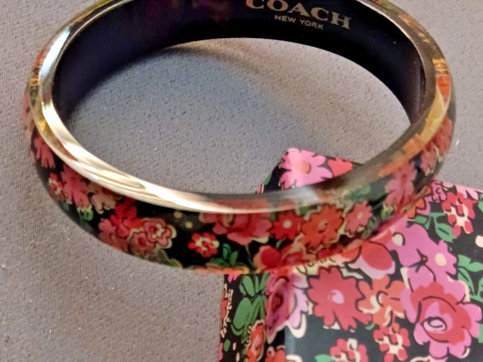 Coach Resin Floral Bangle, black/multicolor NWOT